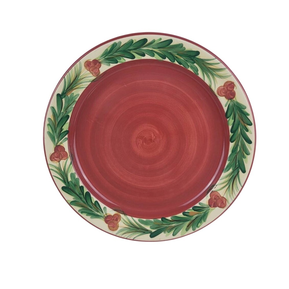 Gail Pittman 2003 Hand Painted Holly Berry Red Dinner Plate 13.5" Made in‎ USA